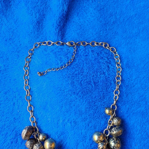 Cluster Carved Bronze Metal Beaded Charm Chunky Statement Necklace - Picture 5 of 6